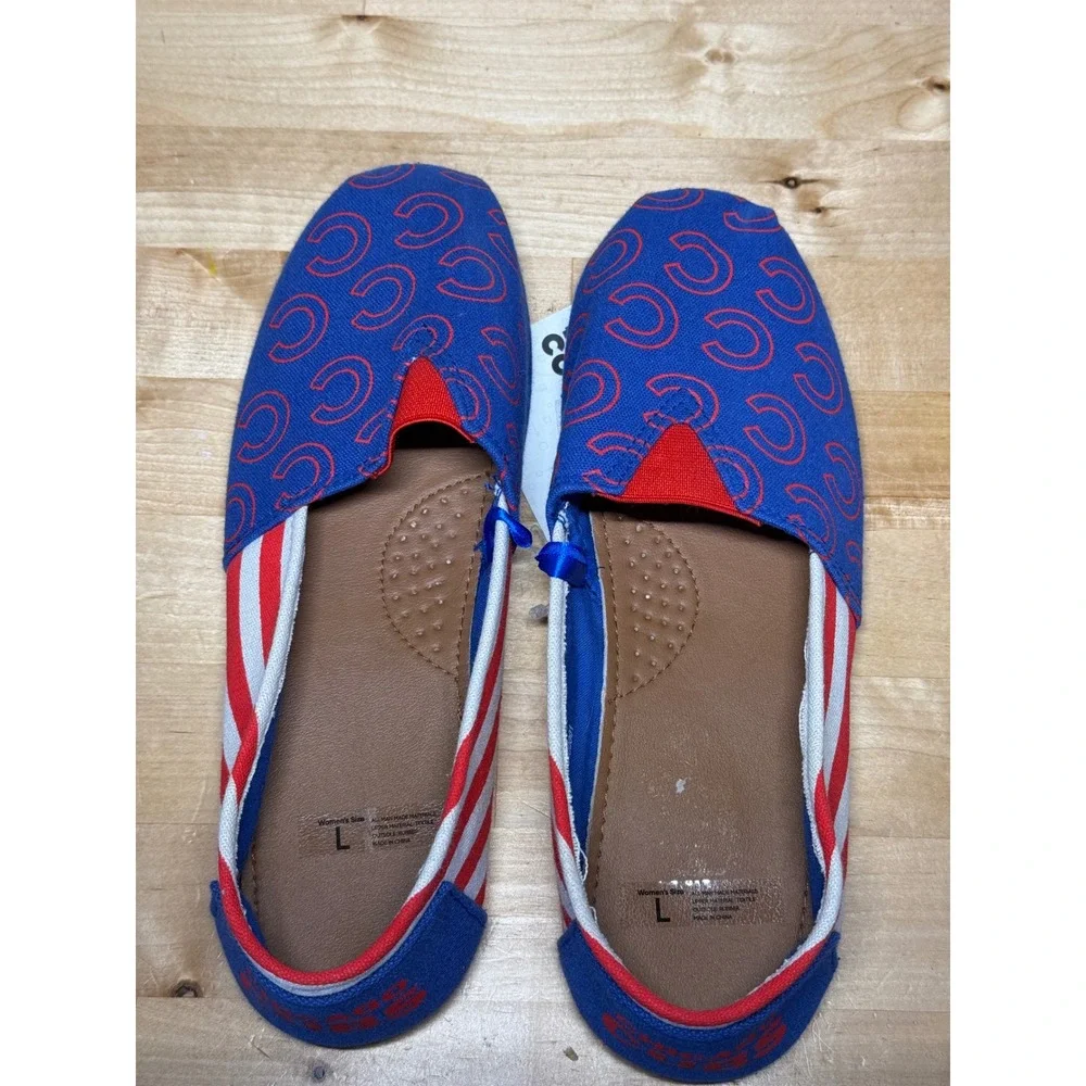 Chicago Cubs MLB Womens Canvas Slip On Shoes Blue‎ Red Stripes Team Beans Large